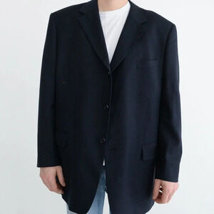 Isaac Mizrahi Blueish Black Triple  Button 100% Pure Wool Blazer Size 48/43